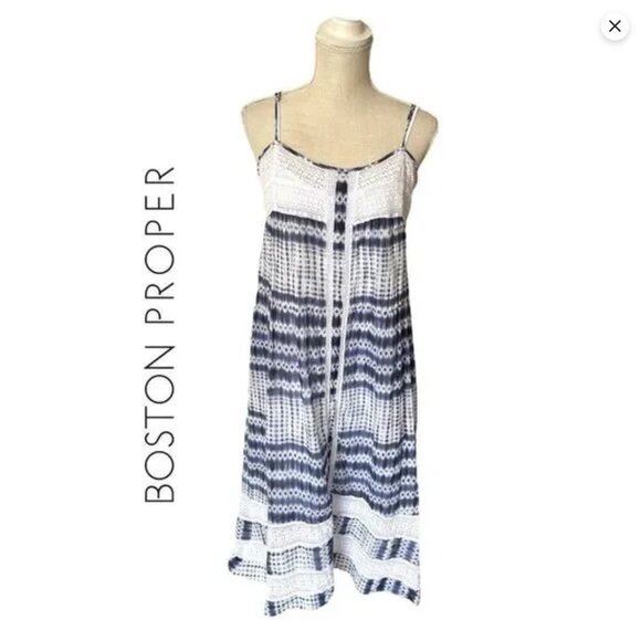 Boston Proper Indigo Ikat Lace Maxi Dress - Picture 2 of 5